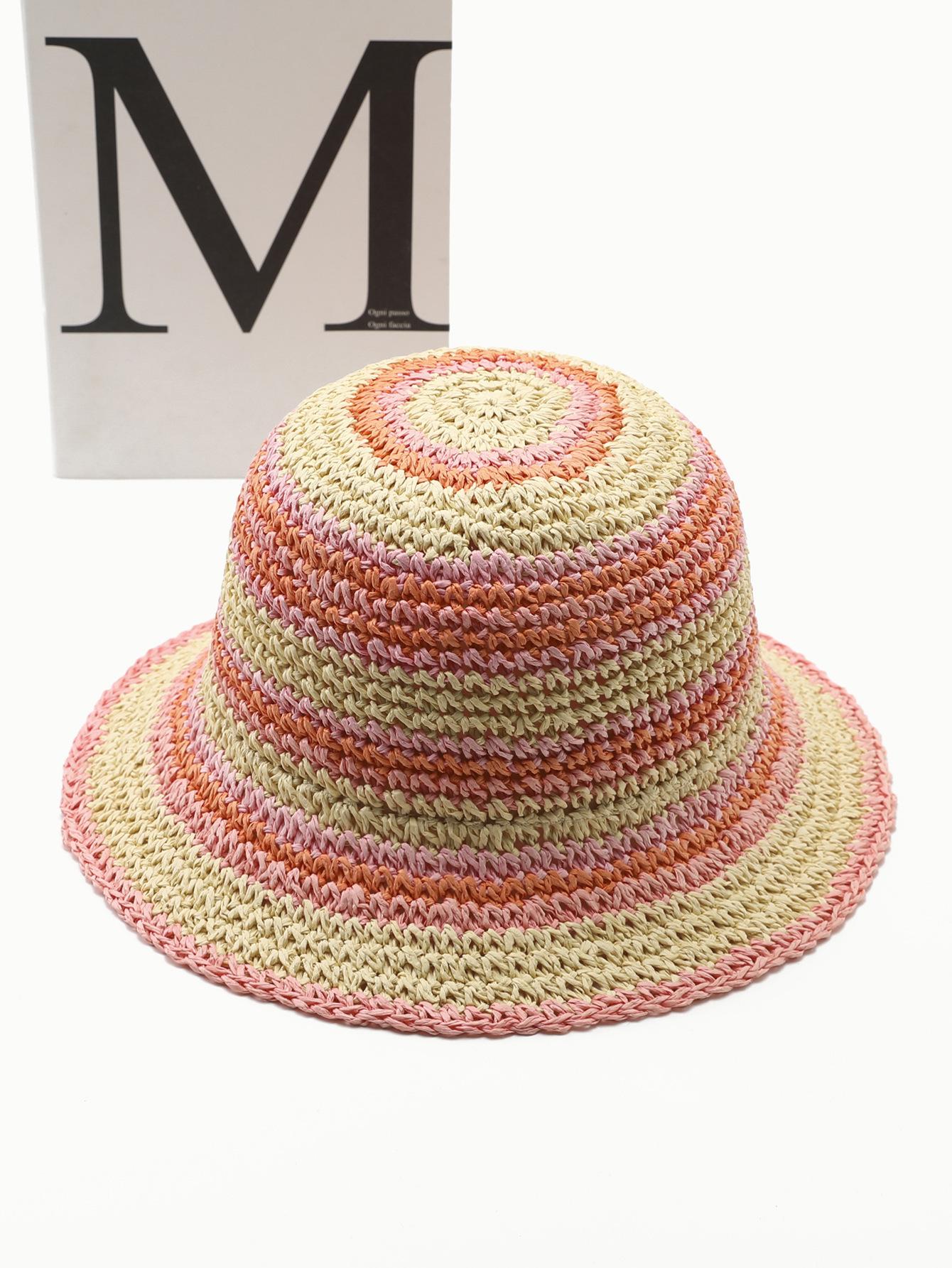 

Цветная дышащая панама с широкими полями, маленькая, свежая, для путешествий весной и летом, козырек, полосатая, ручной вязки, дышащая шляпа one size fits all розовый