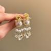 Retro Court Style Diamond-set Flower Fringed Pearl Earrings Light Luxury Stud Earrings Exquisite Earrings