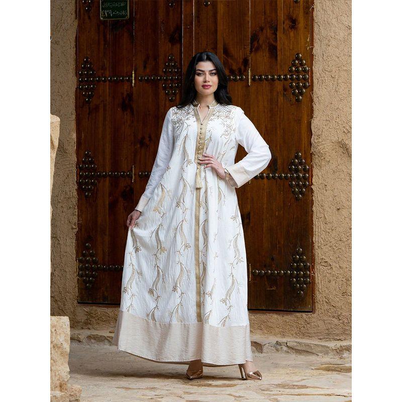 

2025 Middle East Embroidery Sequins Loose Dress Dubai Turkey Banquet Fashion Tassel Dress Robe Dress White XL