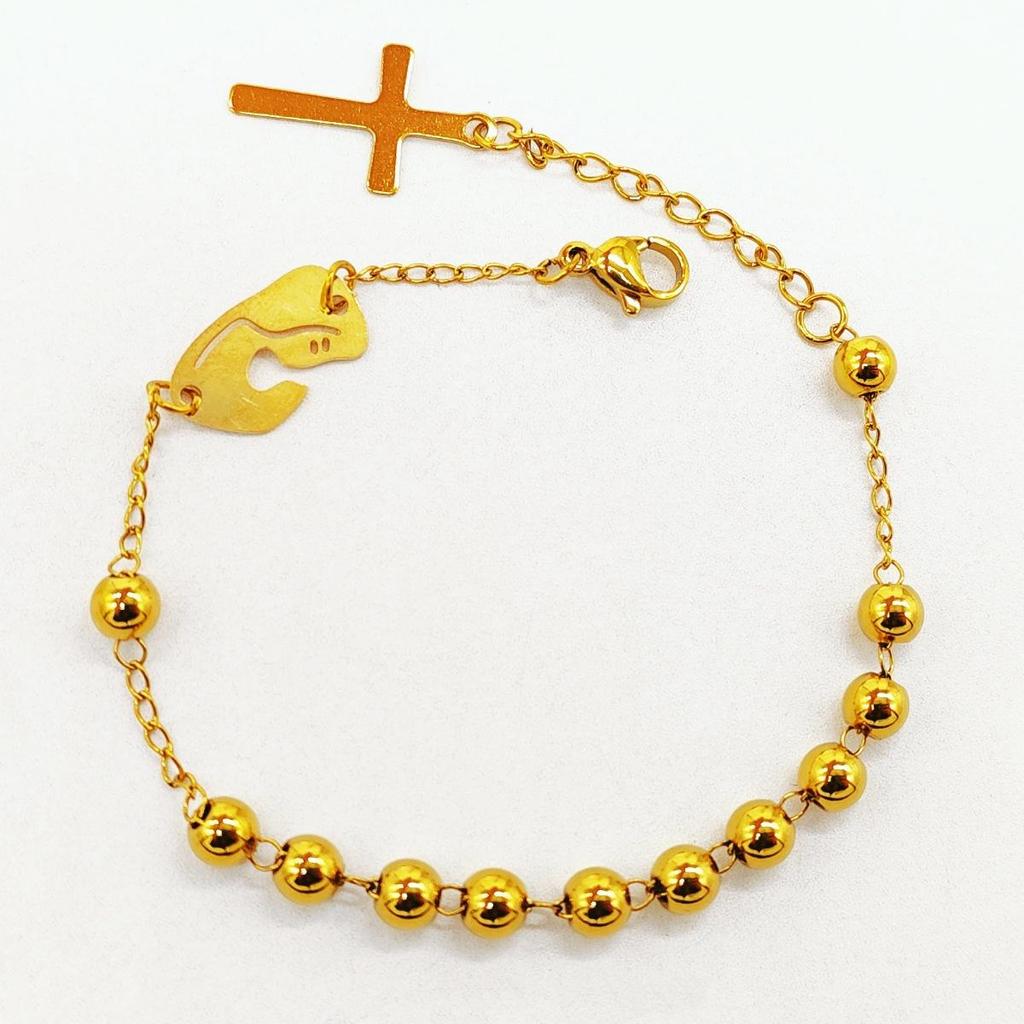 5mm Edelstahl Perle Religiöses Kreuz Armband