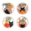 Cute Cat Design Coaster 4Pcs Healing Black Wooden Coaster, Creative Heat Insulation Bright Color Mat, Anti Slip Thickened Desk Protector for