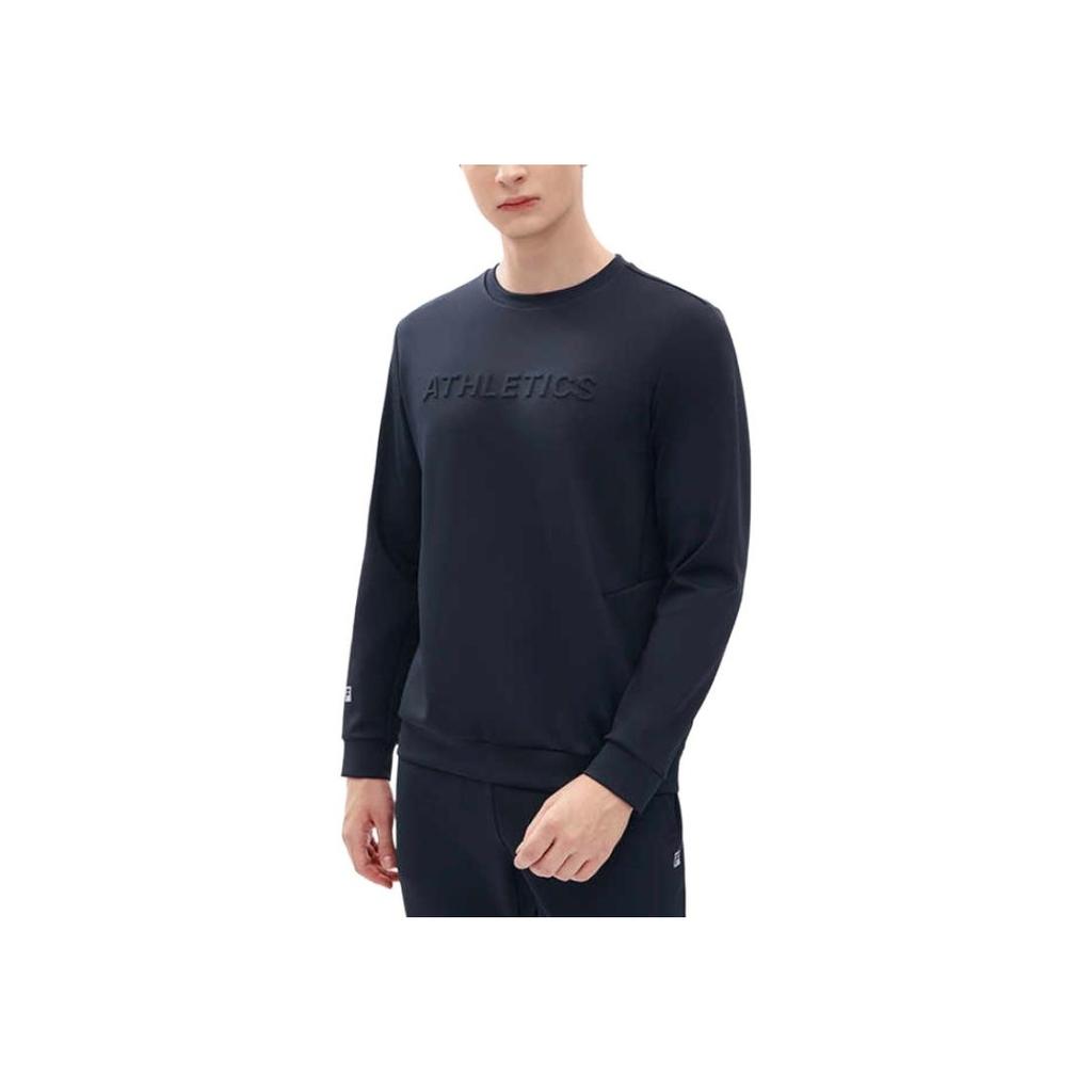 Fila Athletics Basic Simple Solid Color Round Neck Sports Knit Pullover Long Sleeve Sweatshirt Men Sweatshirt Deep-Black A11M242202FBK