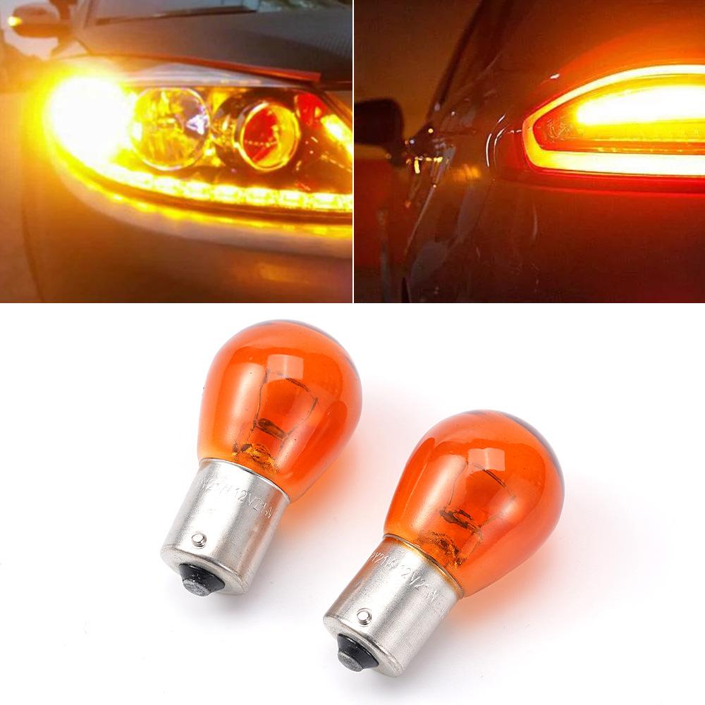 5/10pcs Car Indicator Light Brake Reverse Lamp Parking Light LED Bulbs 1156 BAU15S PY21W 12V Amber Yellow Halogen Lamp DC