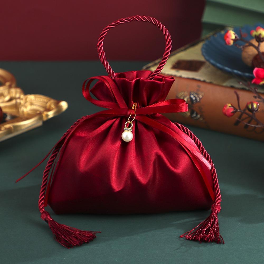 Red Wedding Candy Packaging Bags Velvet Drawstring Pouch Handbag Sweets Chocolate Packing Bag