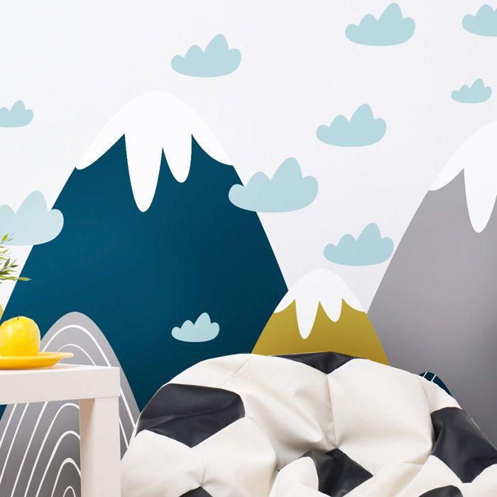 Stickers muraux enfants - Décoration chambre bébé - Autocollant Sticker mural géant enfant montagnes scandinaves DONKA - 80x120cm