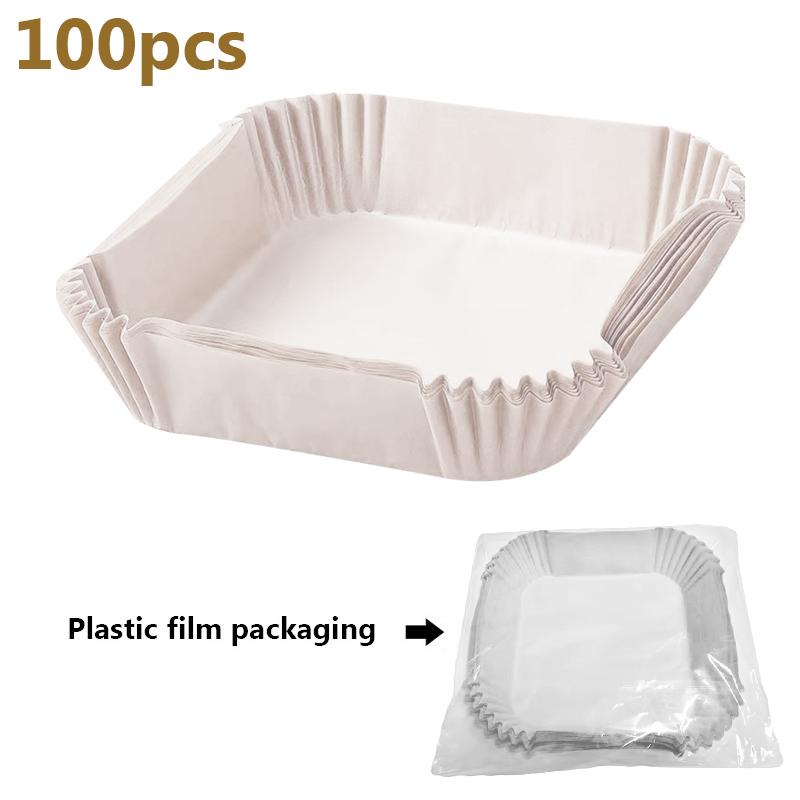 Einweg-Papiereinlage für die Heißluftfritteuse, Antihaft-Matte, Dampfgarer, quadratische Papierbackmatten, Küchen-Heißluftfritteusen-Werkzeuge, Backzubehör