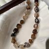 Retro Caramel Agate Clavicle Necklace for Women - Deep & Light Brown Tea Crystal, Irregular Raw Stone Design