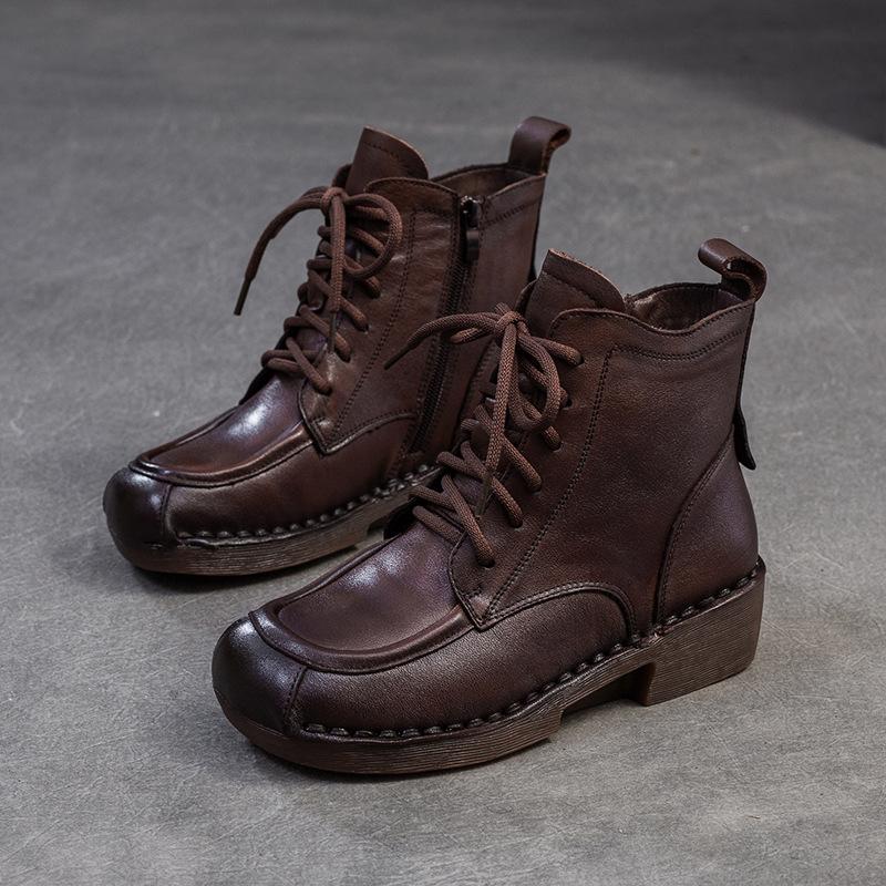 

Johnature универсальные короткие ботинки в стиле ретро с круглым носком и боковой молнией, простые женские туфли на толстом каблуке для поездок на работу 37 кофейный