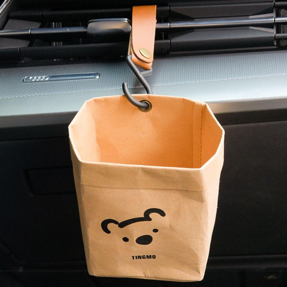 Portable Vehicle Organizer Bear Shaped Kraft Paper Storage Bag Small Rubbish Storage