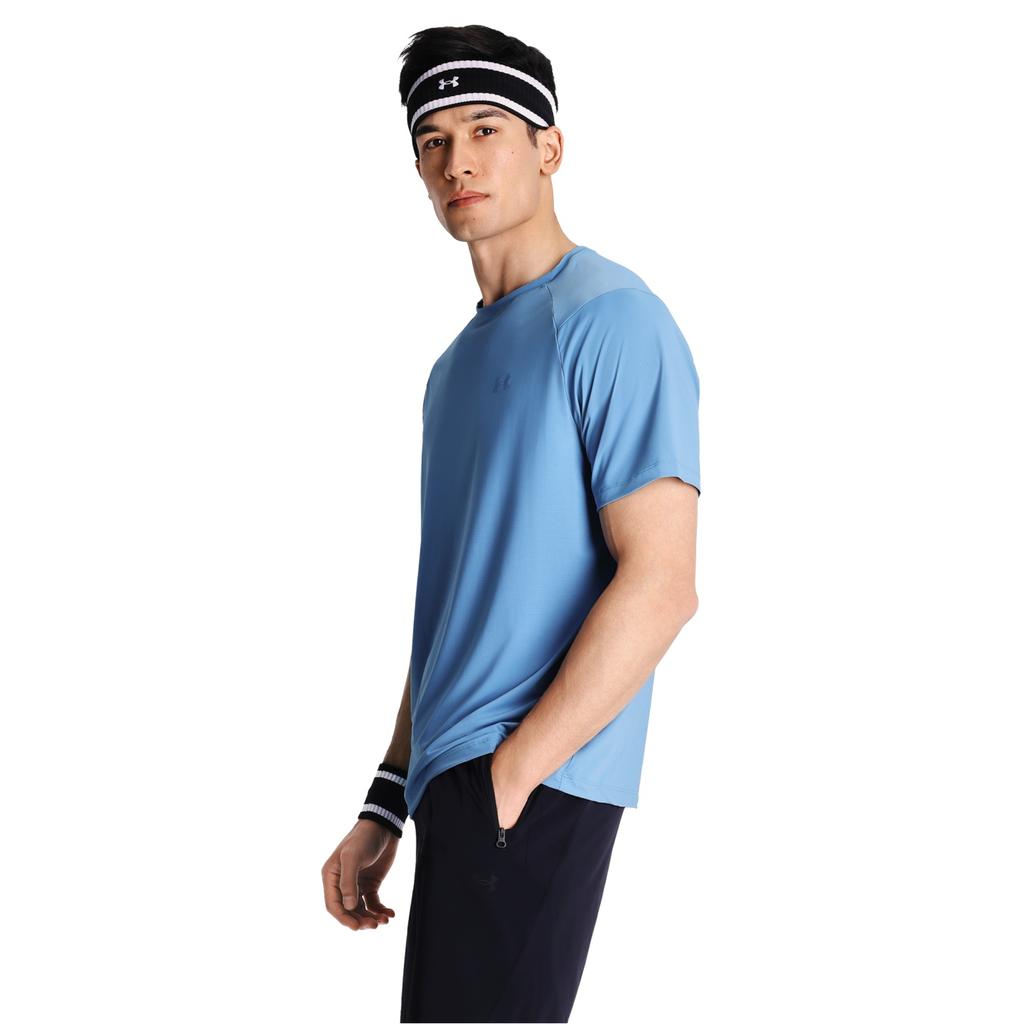 Under Armour Outdoor Knitted Training Breathable Solid Color Simple Versatile Fitness Short Sleeve T-Shirt Men tops Ether-Blue 6014376-452