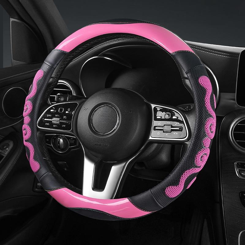 Universal Car Steering Wheel Cover - Carbon Fiber Leather with Breathable Honeycomb Silicone, Soft & Comfortable, All-Season Use