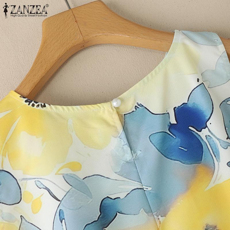 ZANZEA Women Summer Round Neck Casual Sleeveless Print Tank Tops