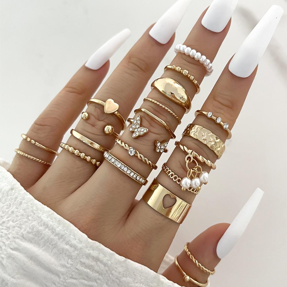 Alloy Multi Style Ring Set Heart Shape Love Chain Joint Ring 2024 Wave Joint Rings Set  Woman