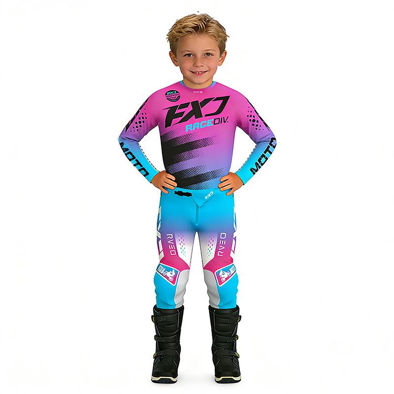 Ensemble Motocross Enfant Maillot et Pantalon MX Enfants Ensemble rouge Moto Tout-Terrain VTT DH UTV Enduro Ensemble Équipement Combinaison de Course Jeunesse Tout-Terrain