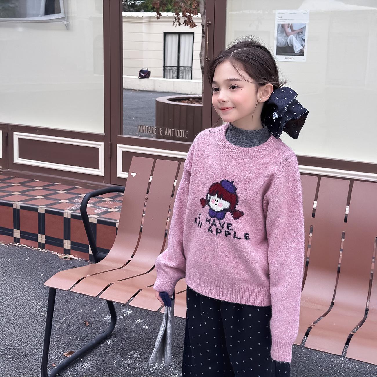 

Yuchen Girls Thickened Winter Sweater 2025 Pullover Knit Top 110 рожевий