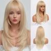 European American Gold Long Hair Wig Women's Bangs Straight Layered Full Head Hairstyle Synthetic Fiber