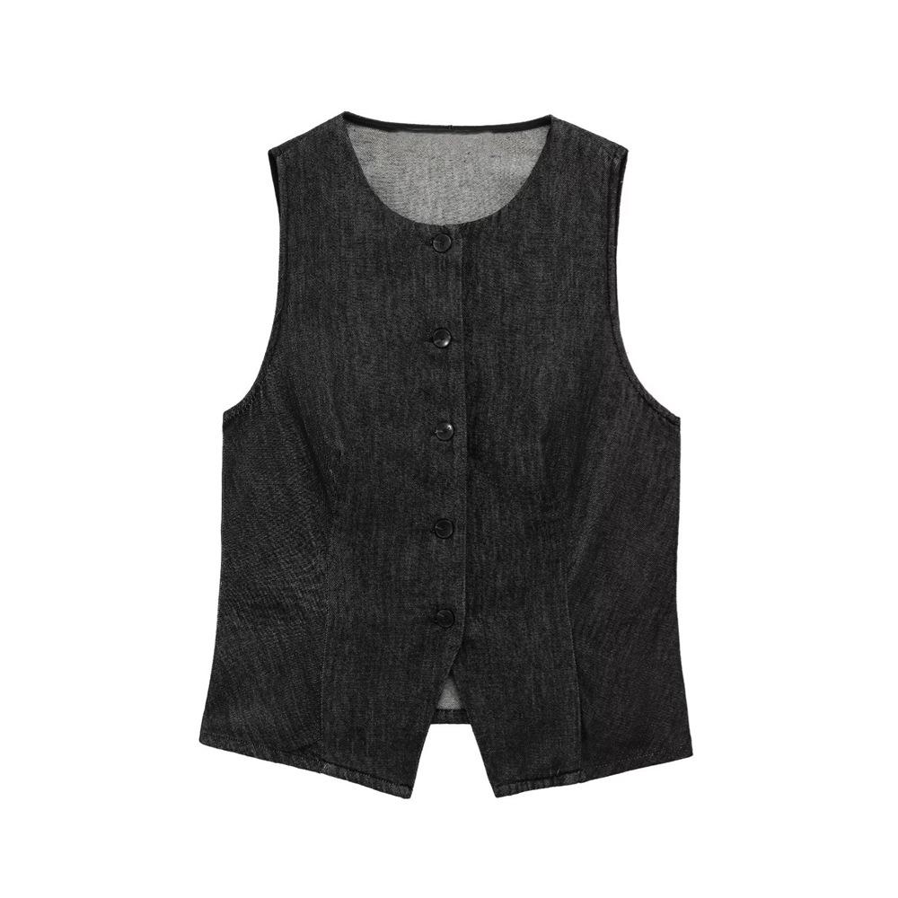 

Женский джинсовый жилет без рукавов и юбка миди с высокой талией, комплект весна 2025 Large