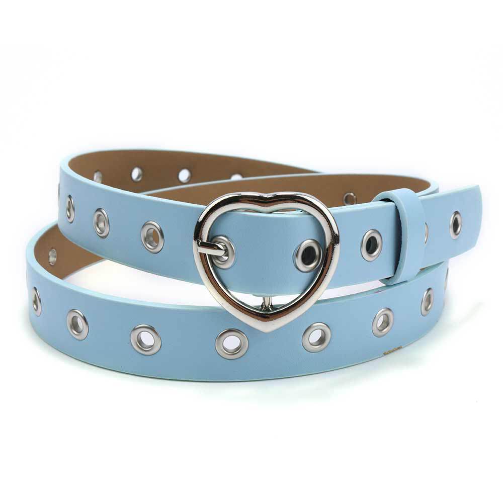 Ремень женский панк-стиль пряжка в форме персикового сердца декоративный полый узор «Сто башен» женский ремень небесно-голубой