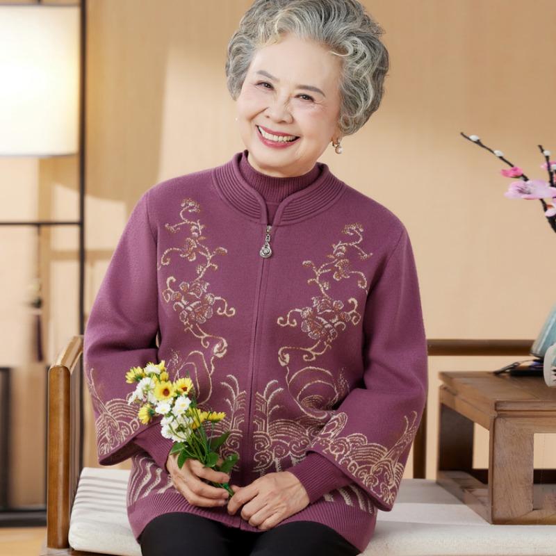 Mom, wife, autumn and winter plush sweater for the elderly, autumn two-piece set for grandma, autumn and winter set, plus size cardigan.
