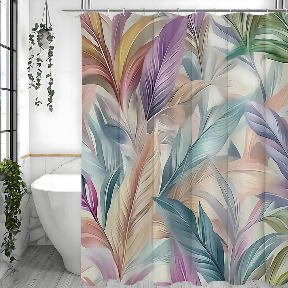 Colorful Leaf Shower Curtain, Bathroom Decorative Shower Curtain, Waterproof Shower Curtain with Hooks