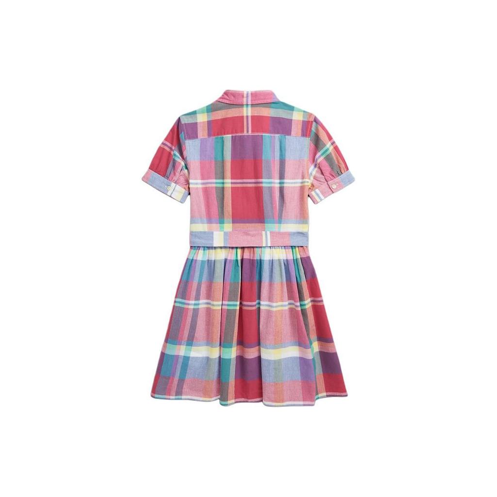 Polo Ralph Lauren Dress Ss24 Plaid Collar Single-Breasted Tie Short Sleeve Kids Dress Red CWPODRSG3D20772-600