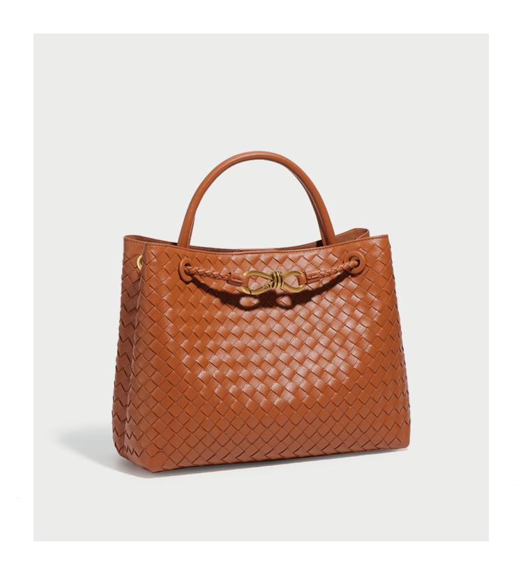 Vintage Woven Tote with Metal Buckle - Versatile Shoulder and Crossbody Bag