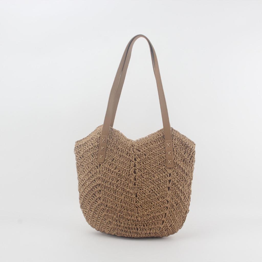 Hand-Woven Straw Shoulder Bag: Women's Fashion Beach Backpack