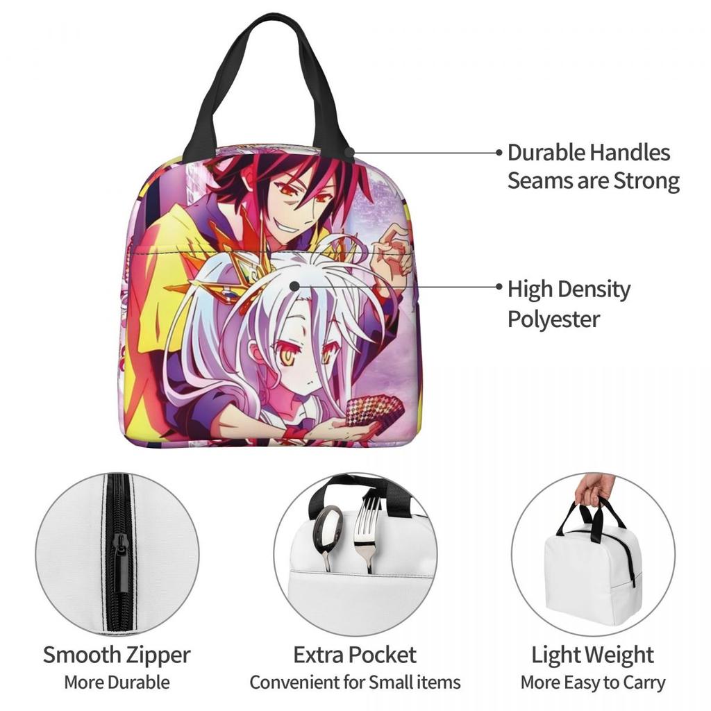 No Game No Life Zero Cover Image Insulated Lunch Bag for Women Children Portable Food Boxes Thermal Lunch Box Tote
