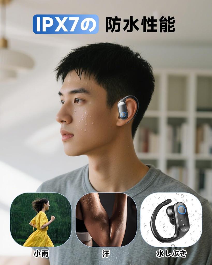 Bluetooth Open-Ear Wireless EarbudsEar Cuff Clip Earbuds with 6 Silicone Microphones, 80 Hours of Music Playback, 2025 Bluetooth 5.4, IPX7 Waterproof