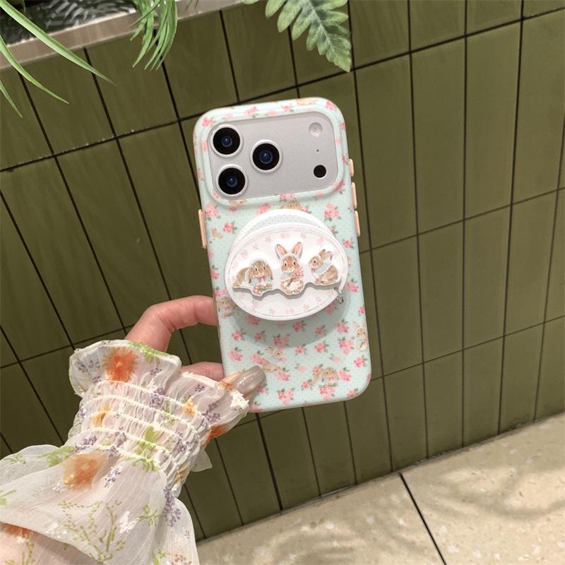 Magnetic Floral Rabbit Bracket for iPhone 17/16 Pro Max/15 Pro Case