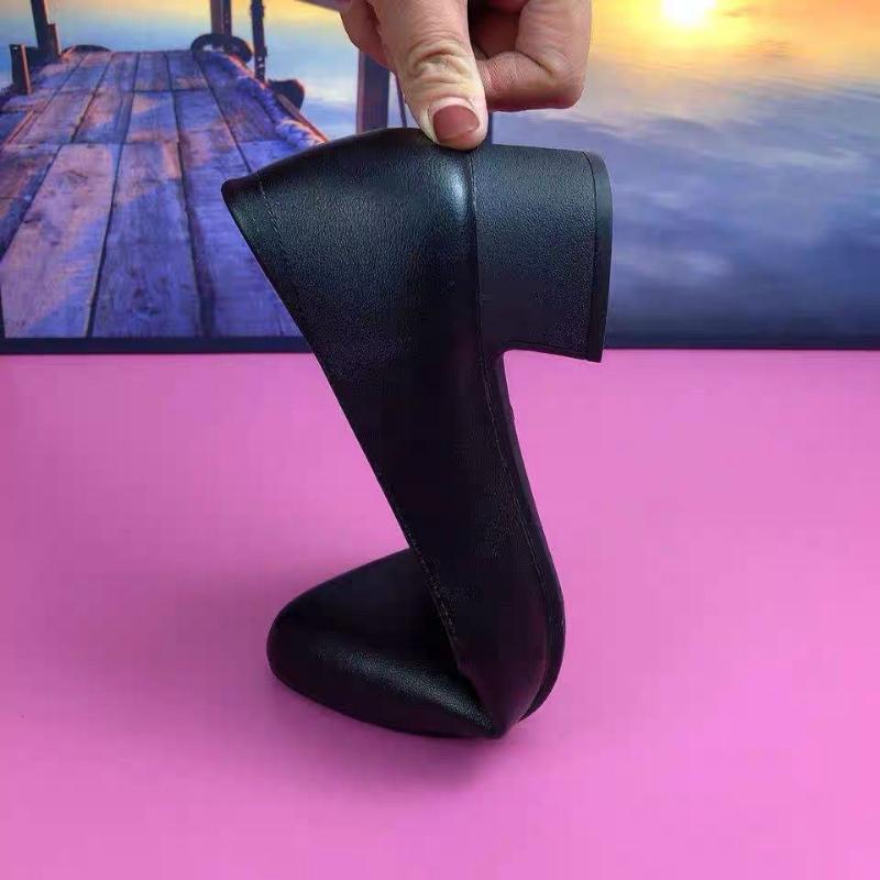Women Leather Shoes Soft-soled Round Toe Thick-heeled Comfortable Breathable Shoes Middle Heel Anti-slip Shoe Footwears