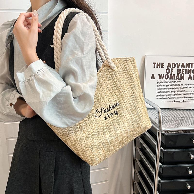 Large Capacity Fashion Woven Letter Tote Bag Summer New Trend Shoulder Armpit Bag Women's Casual Commuting