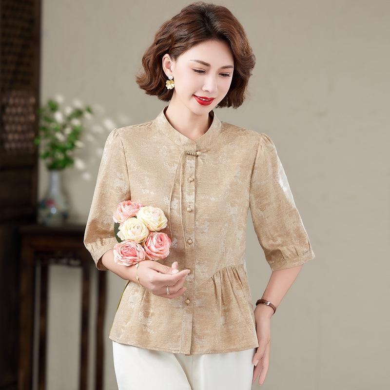 

Elegant Summer Shirt for Middle-Aged & Elderly: High-End, Age-Defying, Chinese-Inspired Design 3XL (suggested 120-135 lbs) хаки