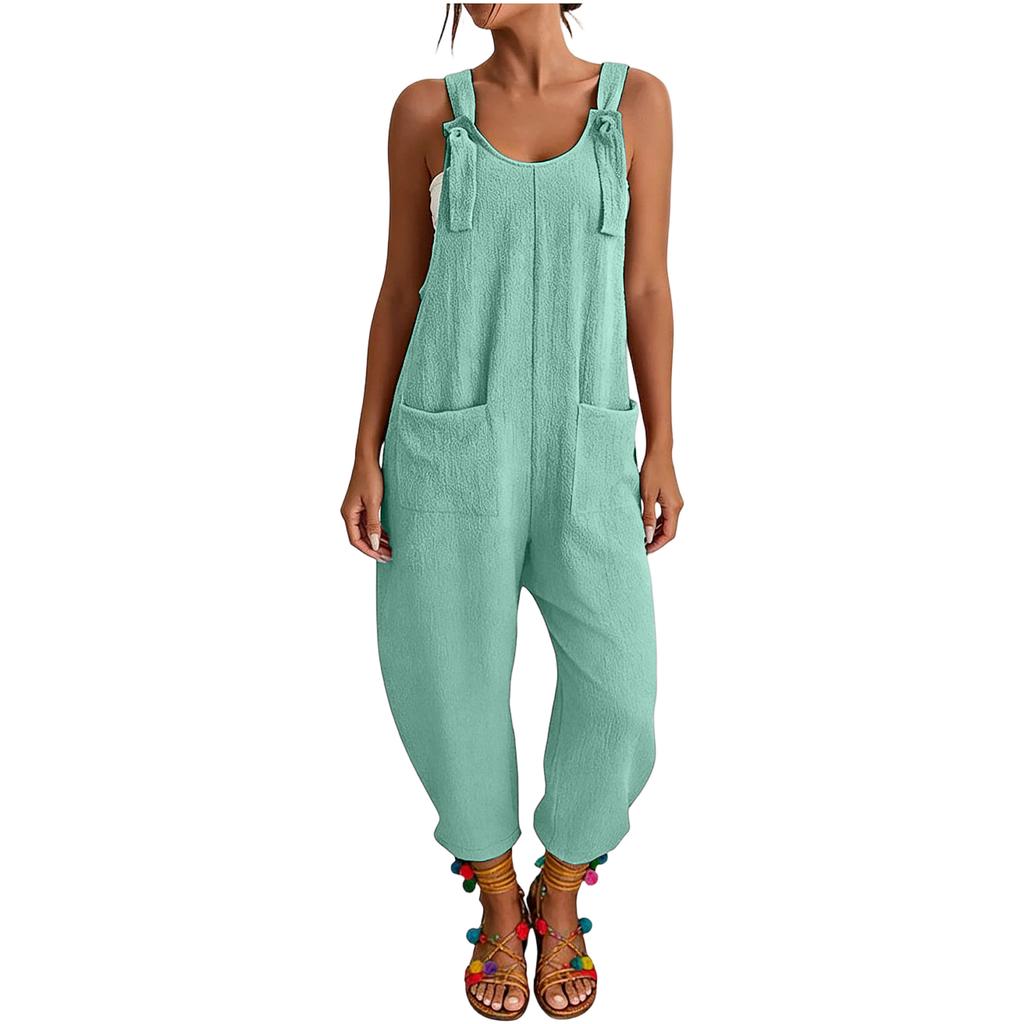 Women's Spring Jumpsuits Adjustable Strap Vintage Color Sleeveless Pants With Pockets