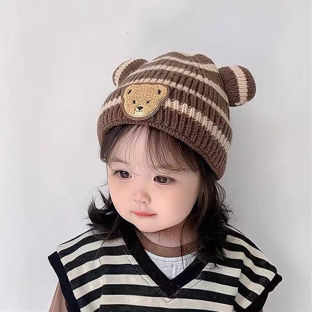 Beige Series Windproof Knitted Cartoon Earflap Hat for Kids - Warm Autumn & Winter Protection