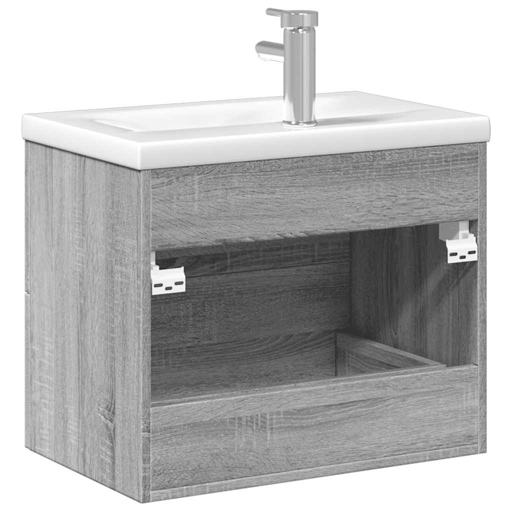 Bathroom Vanity Unit with Built In Basin Grey Sonoma Oak