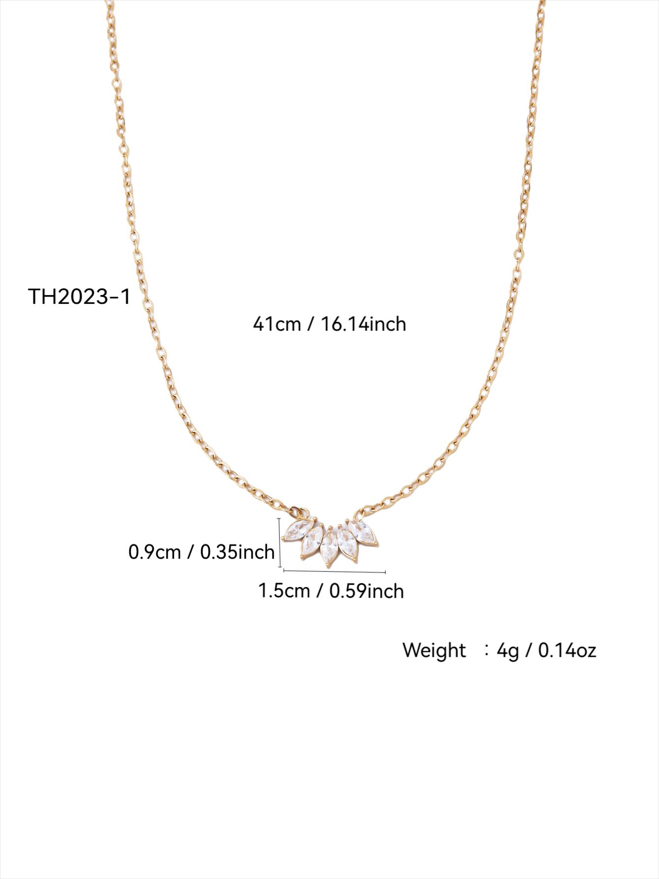 

1 Pcs Light Luxury Stainless Steel Five Horse s Eye Zirconia Pendant Necklace, Leaf Collarbone Necklace for Women s Daily Wear