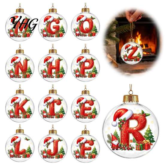 Xmas Wall Hanging Ornaments 26?Letter Acrylic Christmas Ball Ornament, 3D Crystal Style Alphabet Tree Decorations Pendant, Home Party Holiday