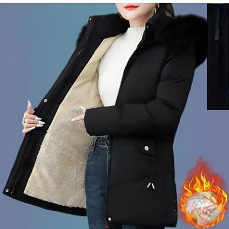 

Осенне-зимняя женская куртка больших размеров с подкладкой средней длины, свободная, теплая, с капюшоном, воротником-стойкой, простая, однотонная, универсальная, повседневная верхняя одежда XL