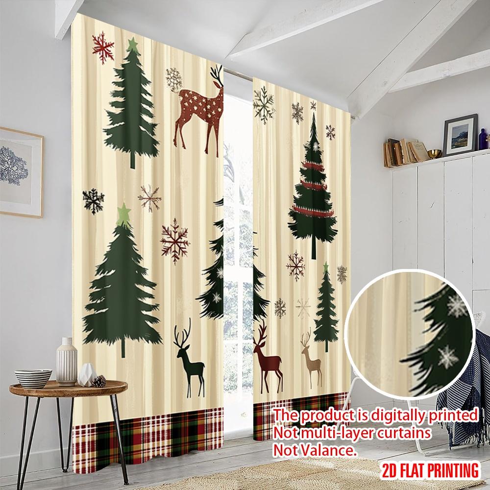 2Pcs,2D Plane Printing Curtains Roller Blinds Christmas Trees Snowflakes Deer_A (3) Versatile Fabric (Without Rod) Art Deco