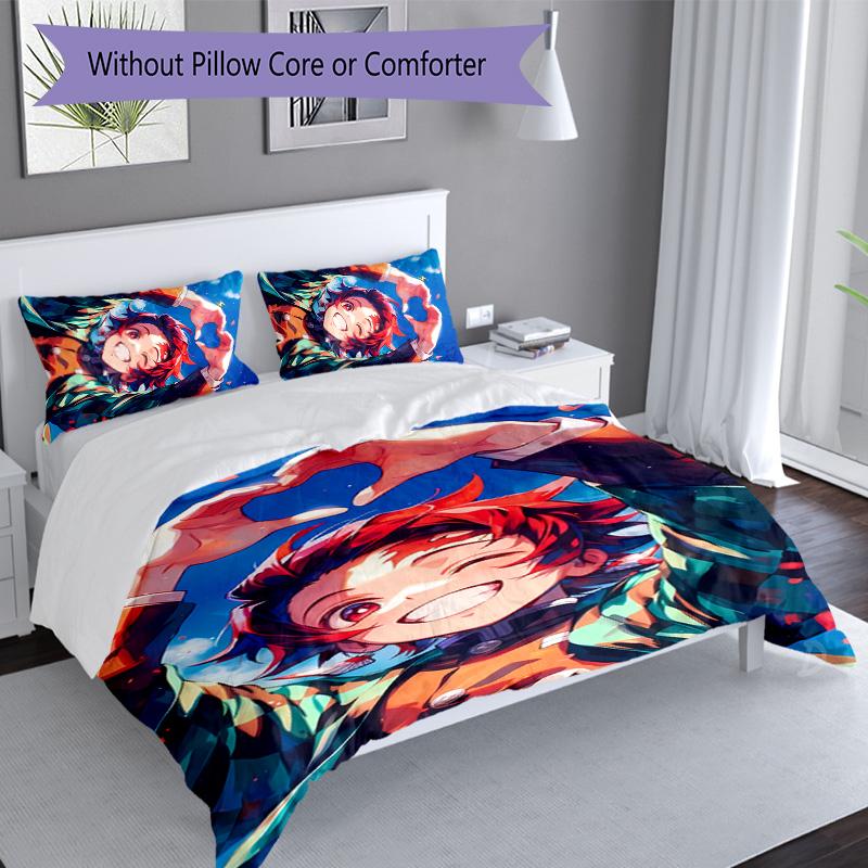 3pcs Demon Slayer Tanjiro Kamado Pattern Bedding Set Duvet Cover Set Includes Duvet Cover &pillowcases, Perfect All Season Bedroom Decoration & Gift