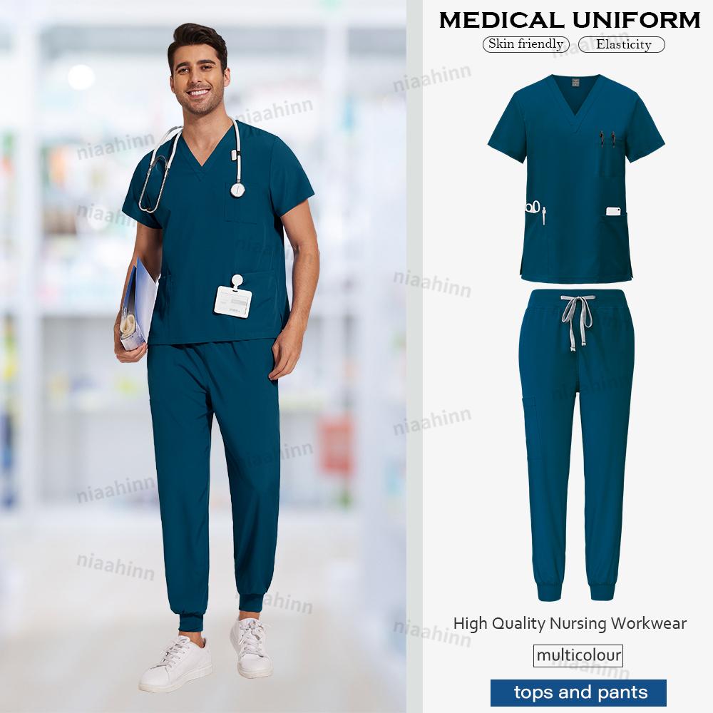 Scrubs Men Women Scrubs Uniforms Medical Jogger Set Nurses Accessories Dental Clinic Pet Grooming Scrub Top Pants Sets