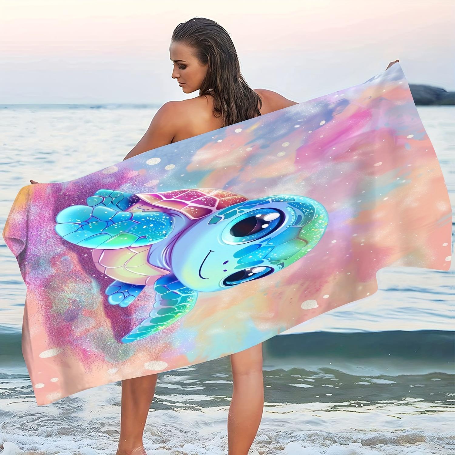 

Cute Sea Turtle Pattern Beach Towel Super Absorbent Quick-drying Swimming Towel Lightweight Soft Beach Blanket W40*H60(CM)