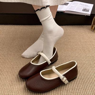 Chaussures Mary Jane rétro françaises à bouche peu profonde pour femmes 2025 nouveau tempérament polyvalent à fond plat mot simple avec petites chaussures en cuir