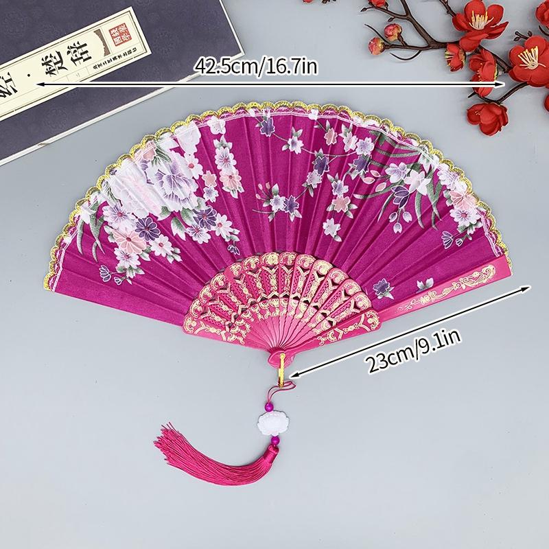 Silk Cloth Folding Fan Traditional Chinese Dancing Fans Hand Fan Portable Performance Props Vintage Wedding Party Photo Props