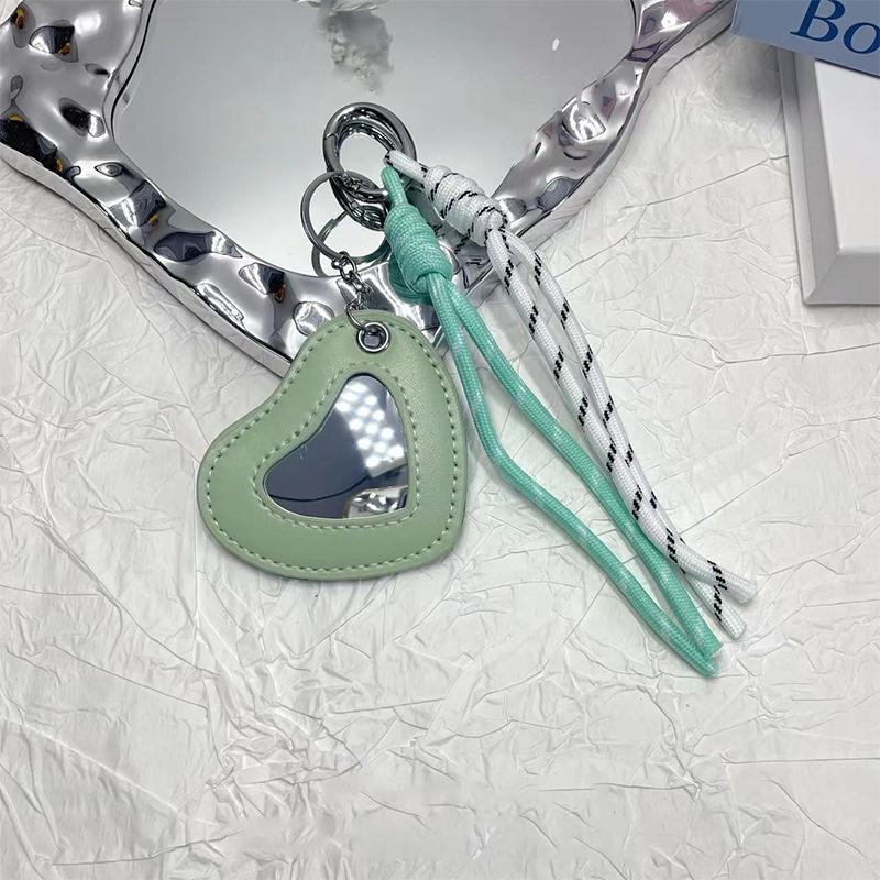 Trendy Woven Rope Keychain Y2K Creative Heart Mirror Keyring Dopamine Colored Braided Rope Key Holder Bag Pendant Gifts