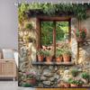Stone Brick Wall Shower Curtainfor Bathroom,Vintage Green Leaves Floral Plant Decor Bath Curtain,Rustic Farmhouse Shower Curtain
