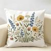 Federa Cuscino Fiori Ricamati Colorati Lino Naturale Tessuto Biologico Stampa Double-Face Traspirante Perfetta Per Arredo Casa