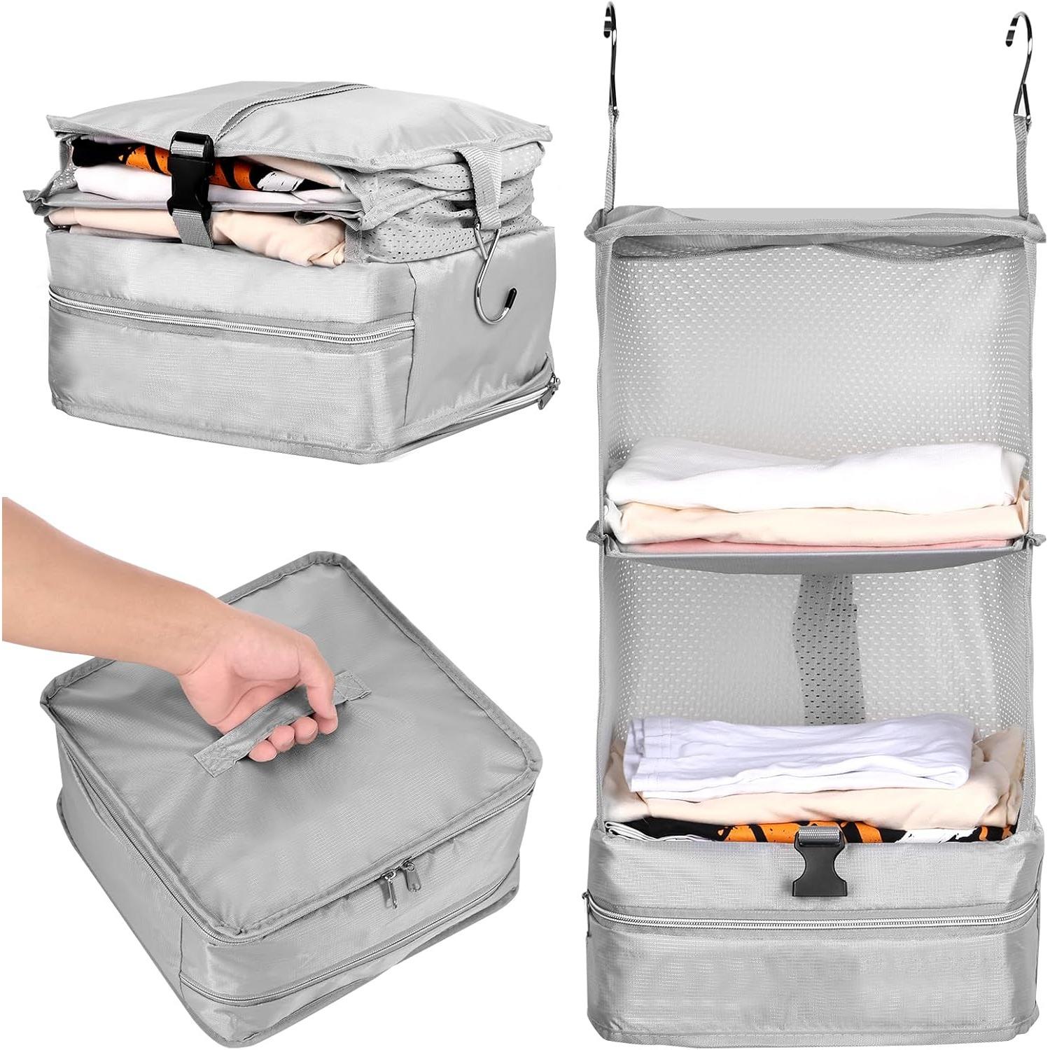 

Suitcase Organizer, 3 Tiers Travel Luggage Organizer, Portable Hanging Travel Shelves, Space Saver Collapsible Hanging Packing Cubes