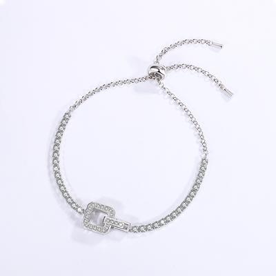 Women's 925 Sterling Silver Light Luxury Temperament New Hot-selling Square Buckle Moissanite Bracelet